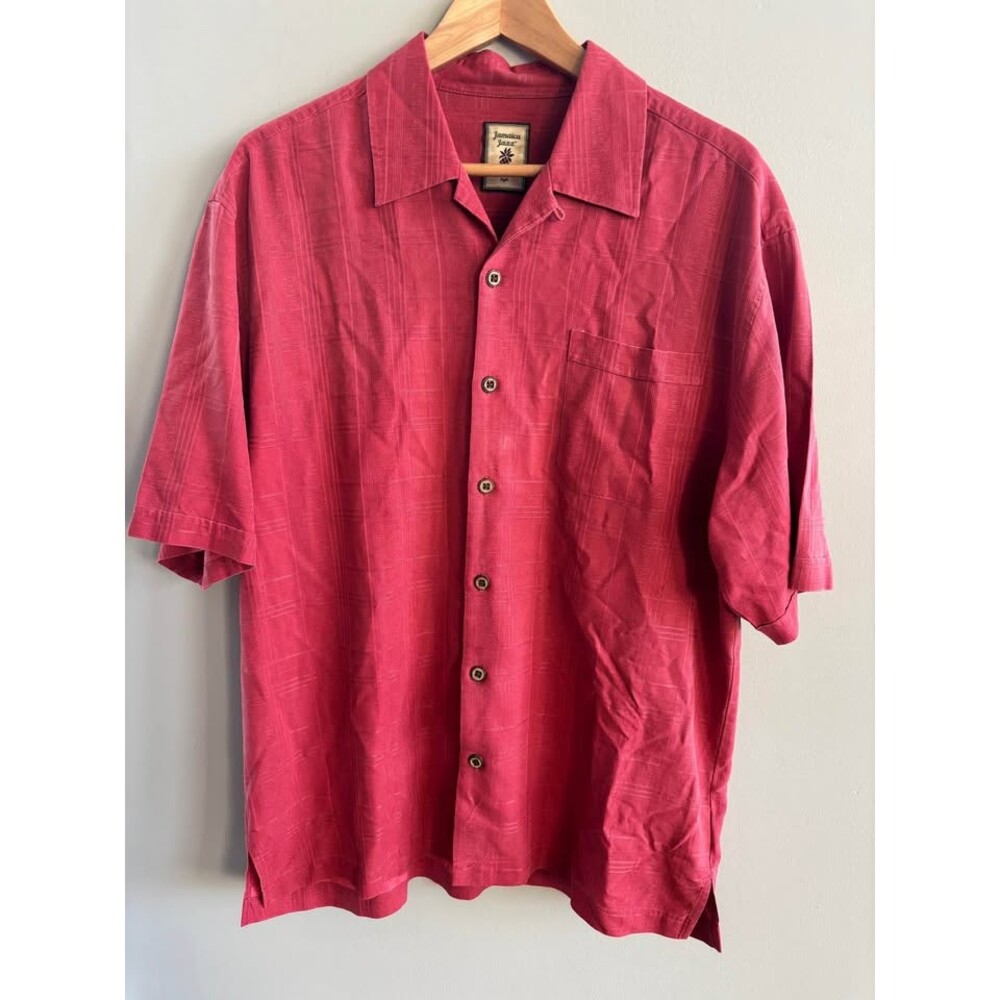 Jamaica Jaxx 100% Silk Red Short Sleeve Button Down Shirt MEDIUM